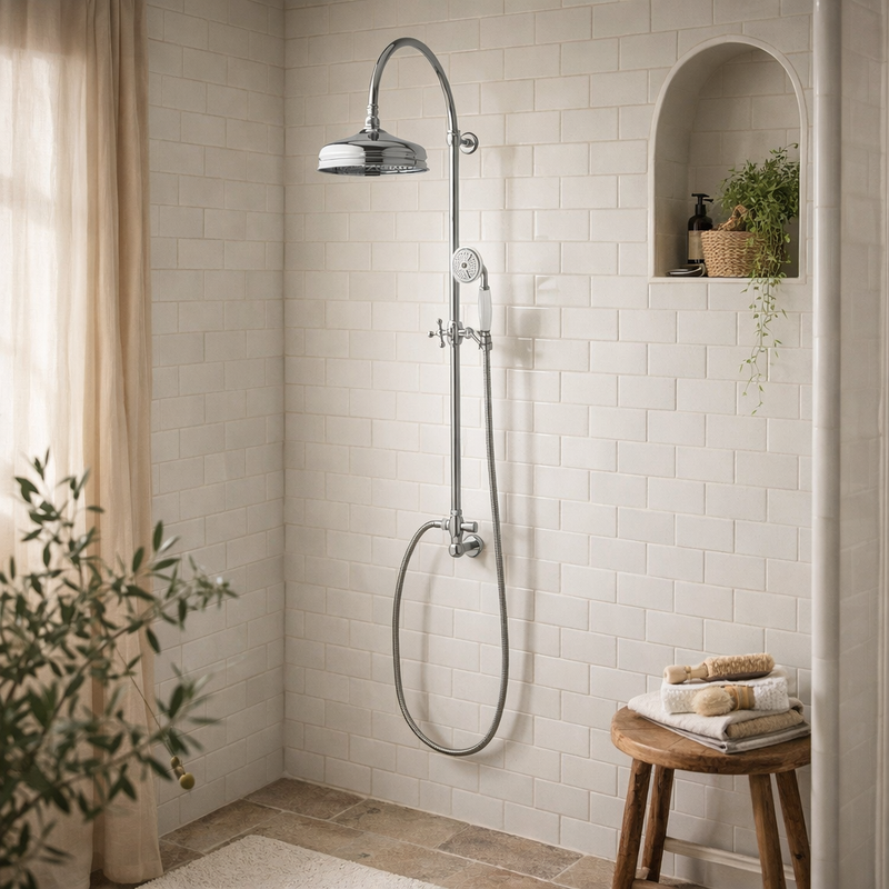Edwardian Rigid Riser with Traditional Dart Shower Head