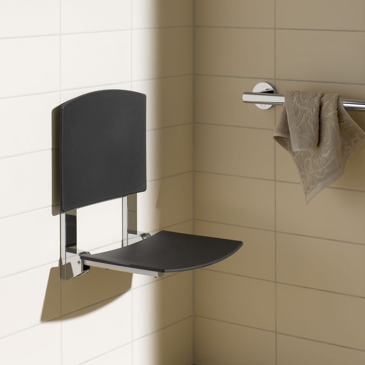 Plan Care Wall Mounted Tip Up Shower Seat Backrest Chrome &