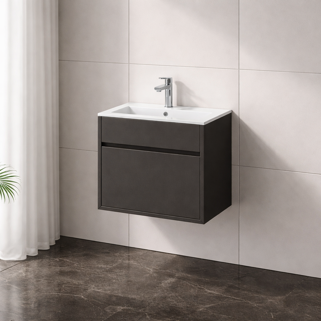 1 Drawer Wall Hung Vanity Unit 500mm Slim Gloss Basin