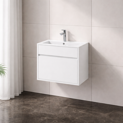 1-Drawer Wall Hung Vanity Unit 500mm with Slim Gloss White Basin