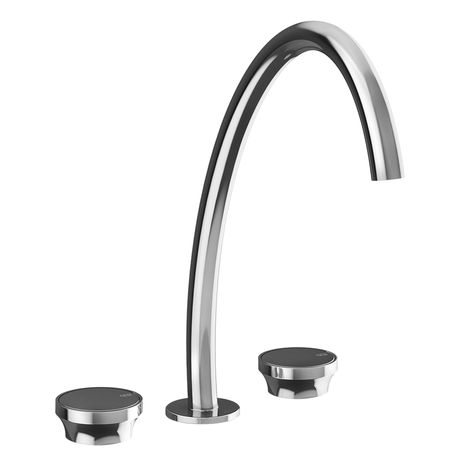 ORIGINI Three Hole Deck Mounted Basin Mixer Tall Spout