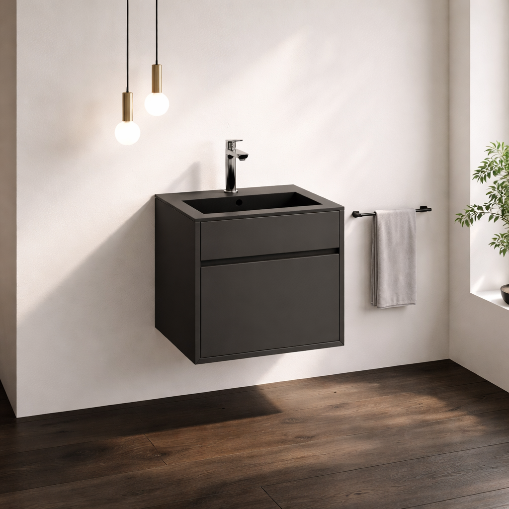 1 Drawer Wall Hung Vanity Unit 500mm Slim Matt Basin