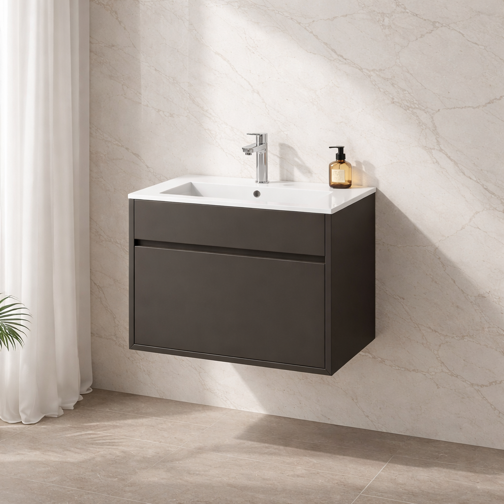 1 Drawer Wall Hung Vanity Unit 600mm Slim Matt Basin