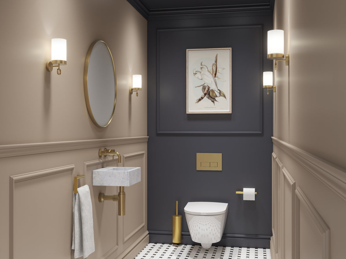 The Townhouse: transitional cloakroom with brass fittings