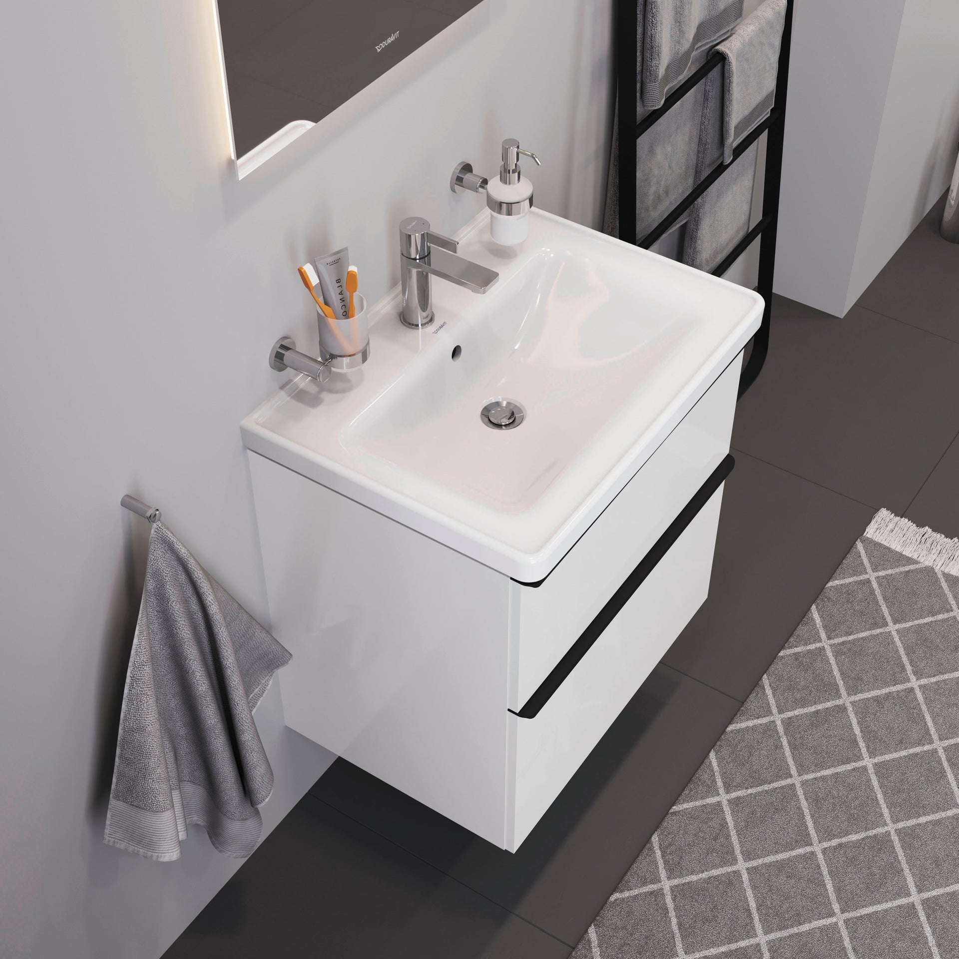 D Neo Wall Mounted 2 Drawer Vanity Unit & Basin 650 x 625mm