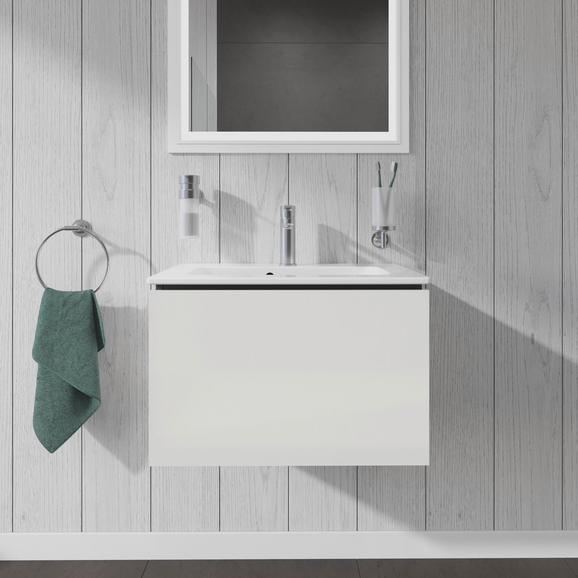 L Cube Compact 1 Drawer Wall Mounted Vanity Unit & ME Stark Basin 830mm x 400mm