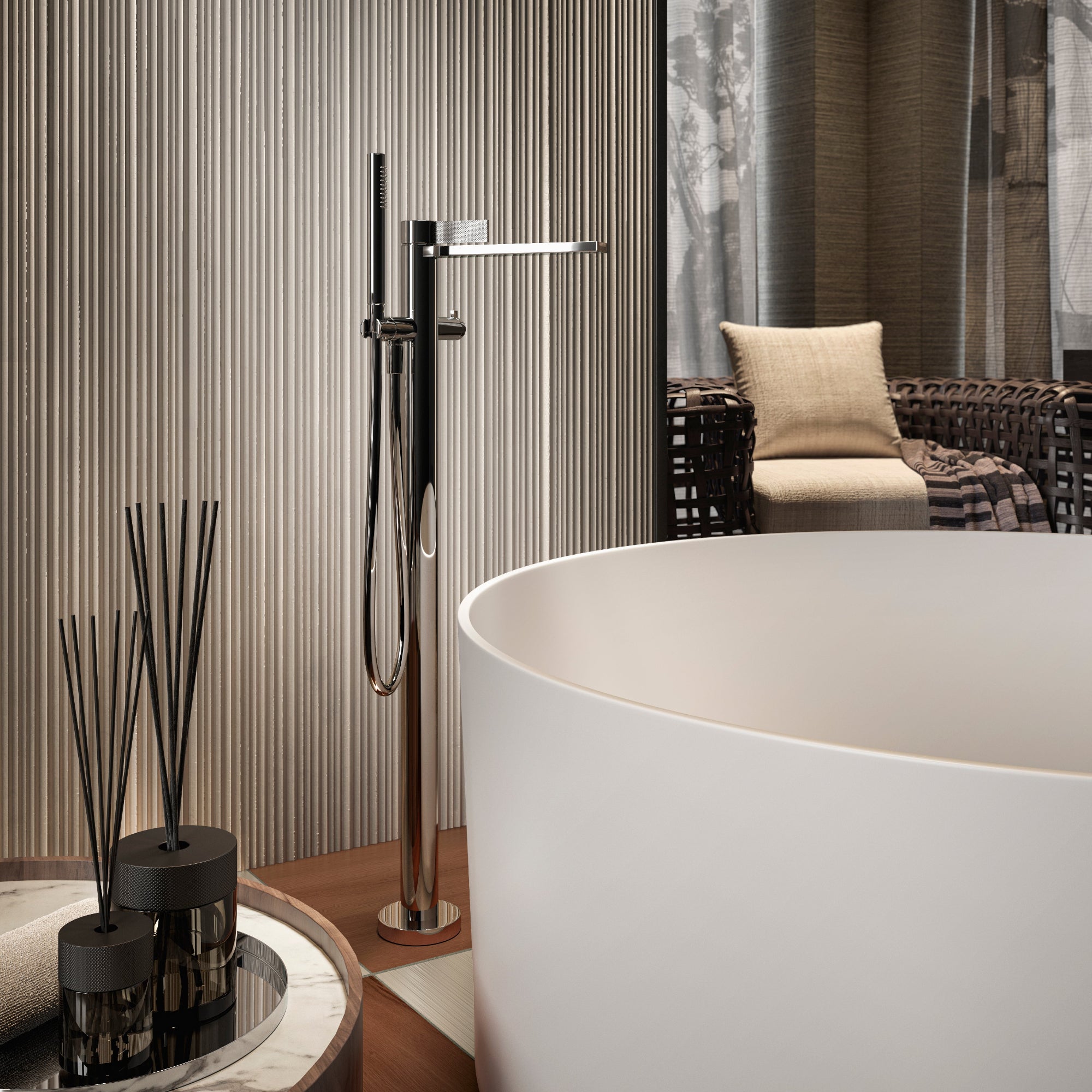 Gessi INVERSO RIGATO Freestanding Bath Mixer | Shop Now at Soaque