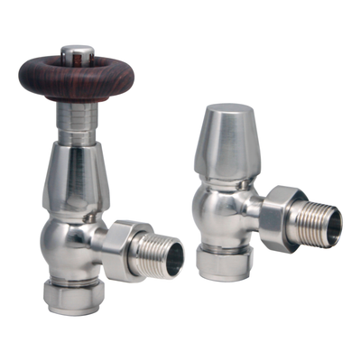 Traditional Thermostatic Angled Radiator Valves in Satin Nickel