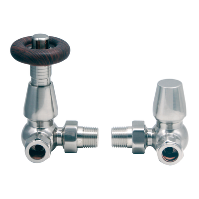 Traditional Thermostatic Corner Radiator Valves in Satin Nickel