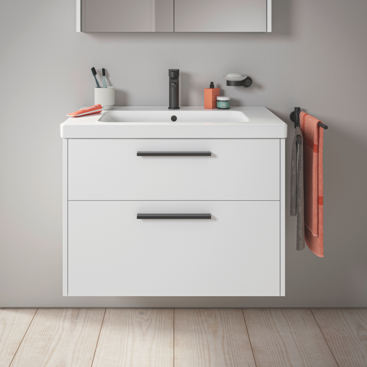D Code 2 Drawer Wall Mounted Vanity Unit & Basin 800 x 555mm