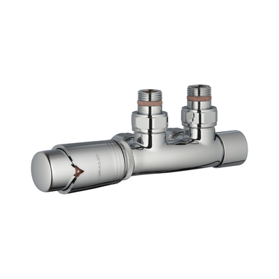 Set-41 Angled Thermostatic Left Handed 50mm Radiator Valve Set | Chrome