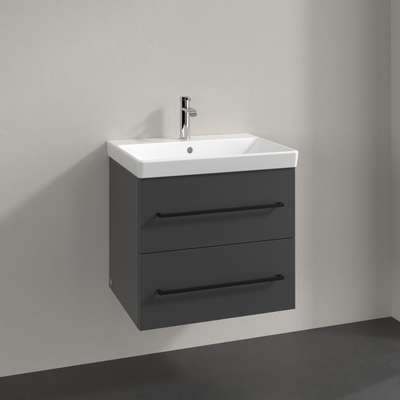 Avento 2-Drawer Vanity Unit with Basin & Black Handle 600mm
