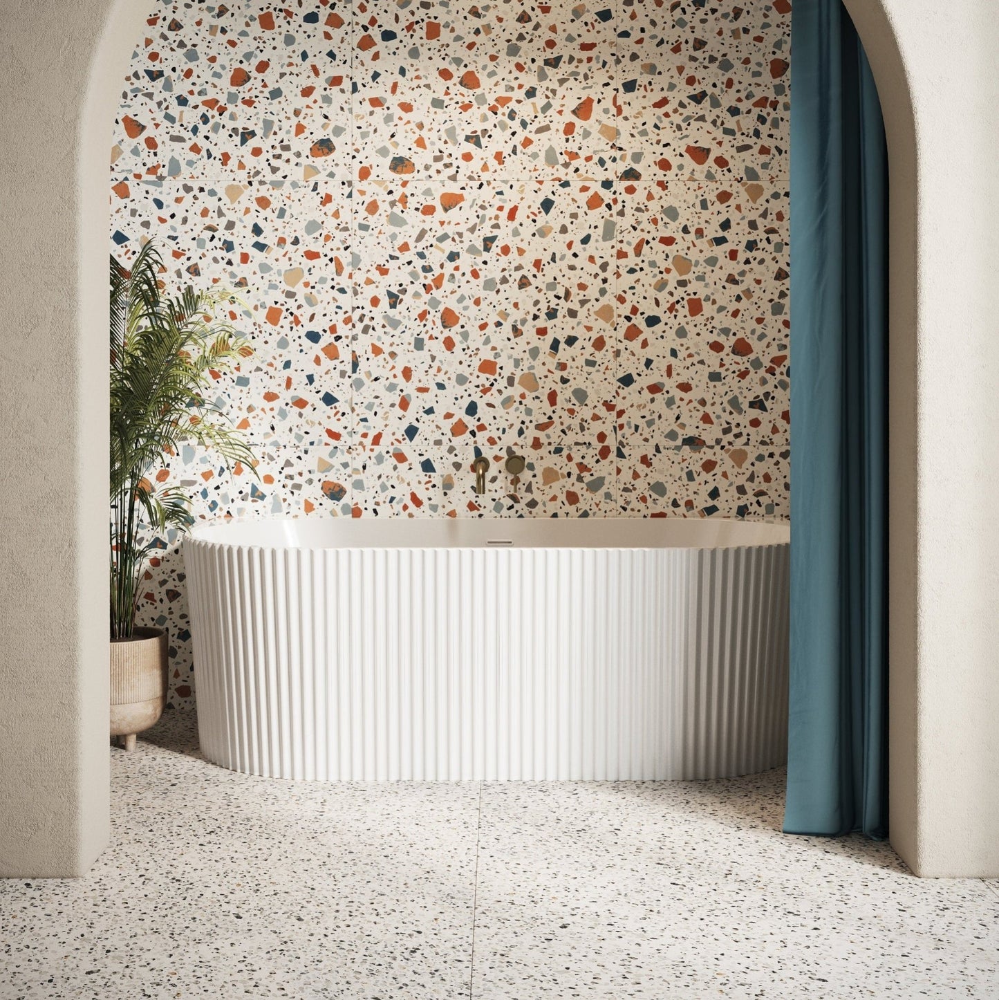 BATH-003 - Labyrinth Fluted Freestanding Back To Wall Bath | White | Scudo | BATH - 003 - Soaque