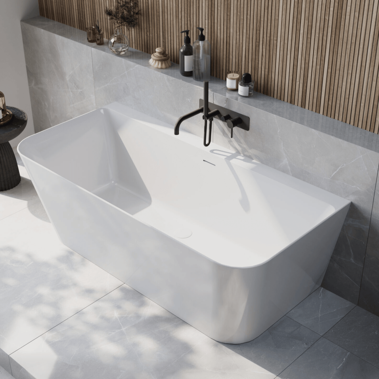 BATH-005 - Porto Back to Wall Freestanding Bath | White | Scudo | BATH - 005 - Soaque