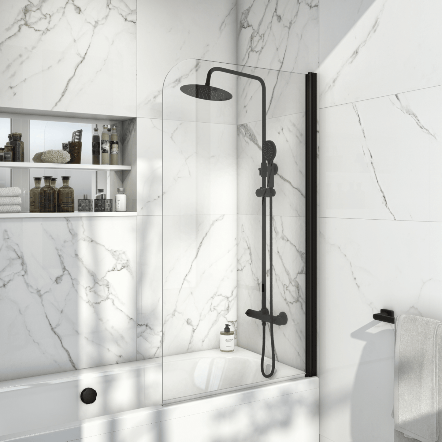 BLACKSCREEN010 - S6 Black Radius Bath Screen 1400 x 800mm | Scudo | BLACKSCREEN010 - Soaque