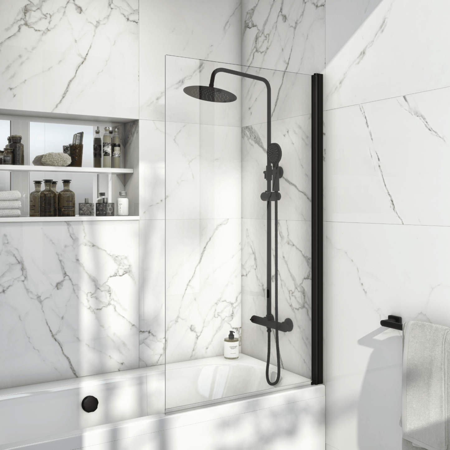 BLACKSCREEN099 - S6 Black Square Bath Screen 1400 x 800mm | Scudo | BLACKSCREEN099 - Soaque