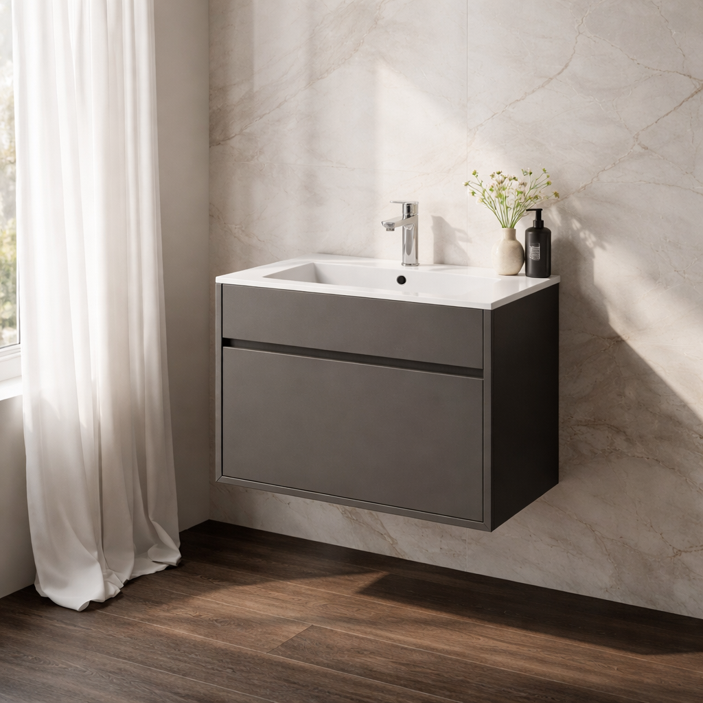 1 Drawer Wall Hung Vanity Unit 600mm Slim Gloss Basin