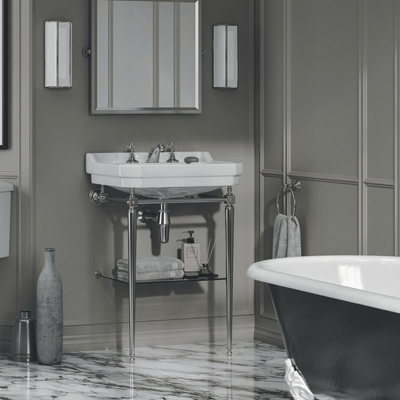  - Classic Basin 600mm & Premium Basin Stand with Glass Shelf - Soaque