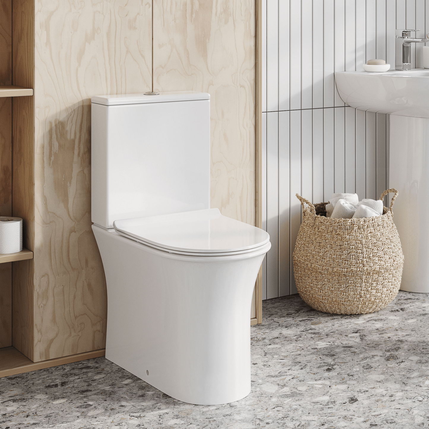  - Deia Rimless Comfort Height Close Coupled Toilet & Seat - Soaque