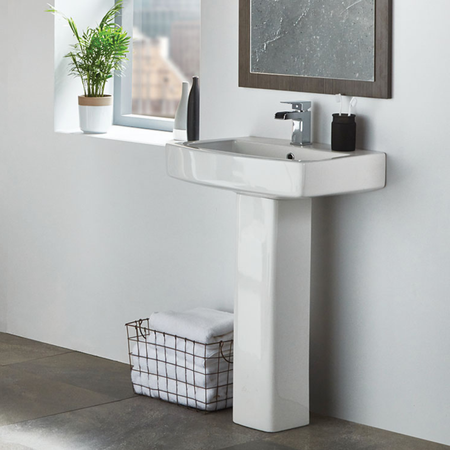  - Denza 1 - Tap Hole Basin & Pedestal - Soaque