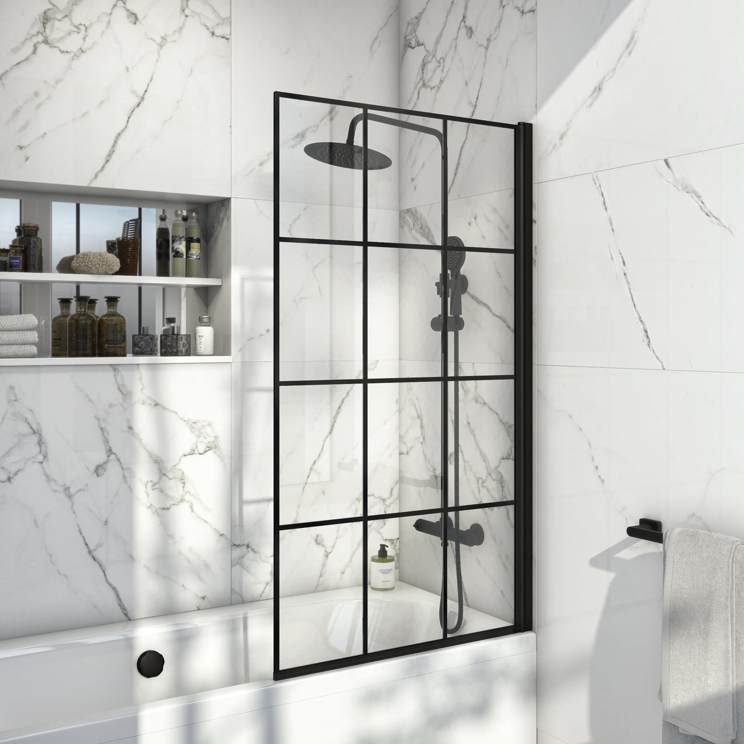 GRIDBATHSCREEN - S6 Black Grid Bath Screen 1400 x 800mm | Scudo | GRIDBATHSCREEN - Soaque