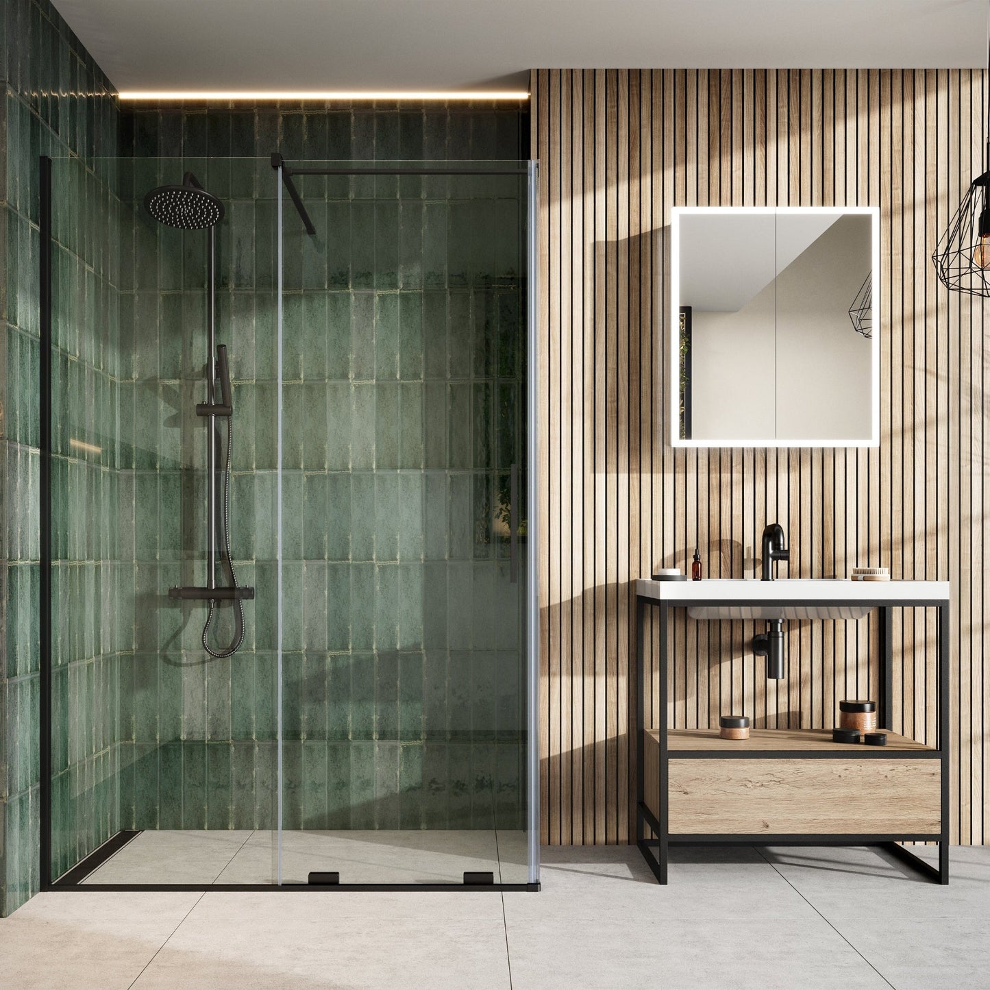  - Momentum Sliding Shower Door with Side Panel - Soaque