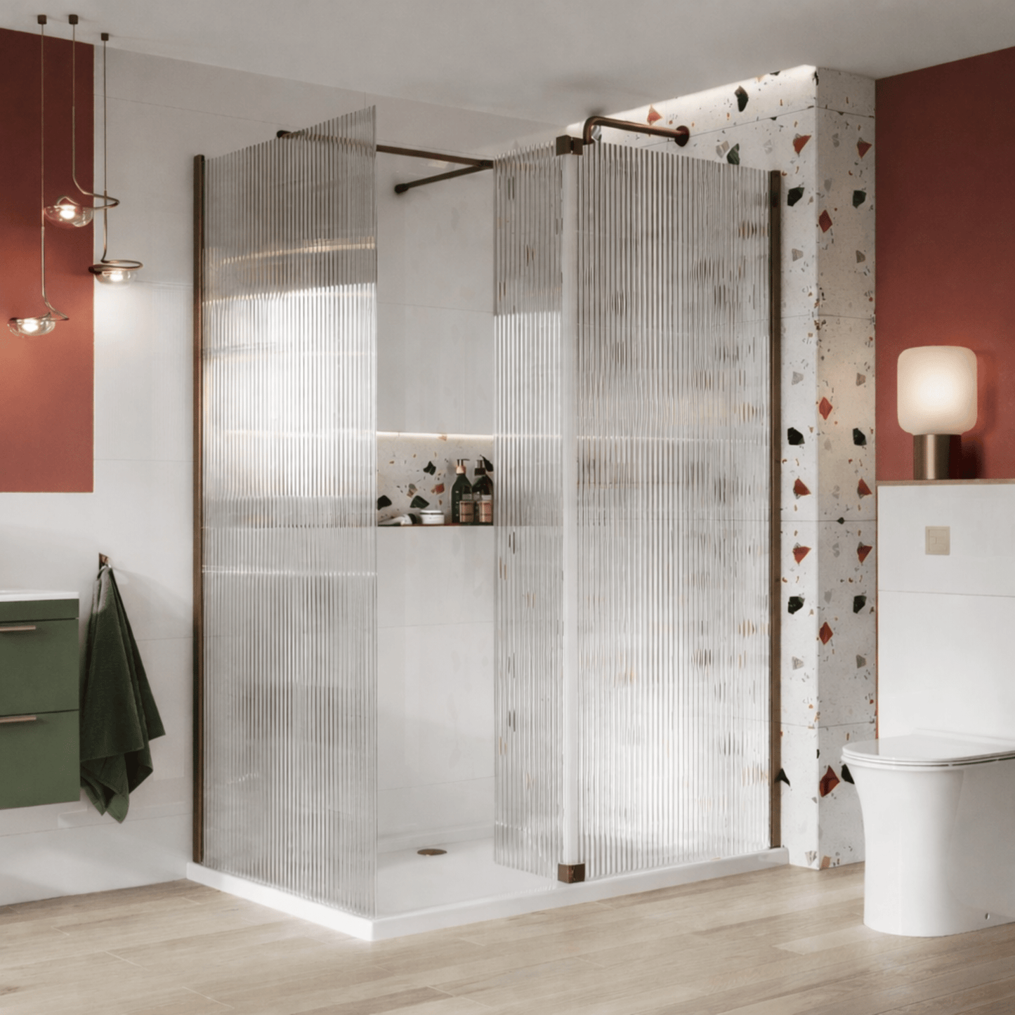  - S8 Fluted Walk in Corner Shower Enclosure with Deflector Panel - Soaque
