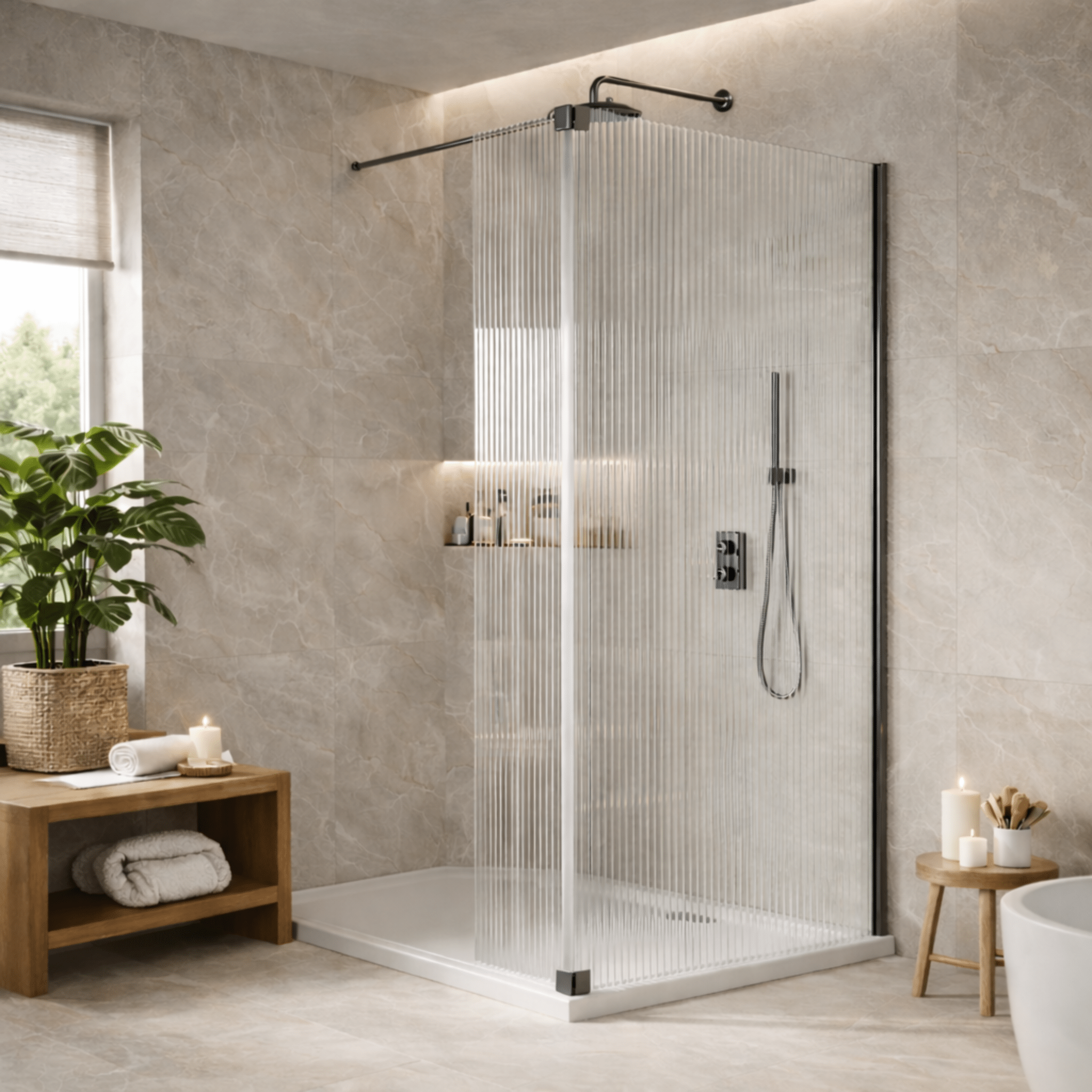 Scudo S8 Fluted Walk in Recess Shower Enclosure with Deflector Panel ...