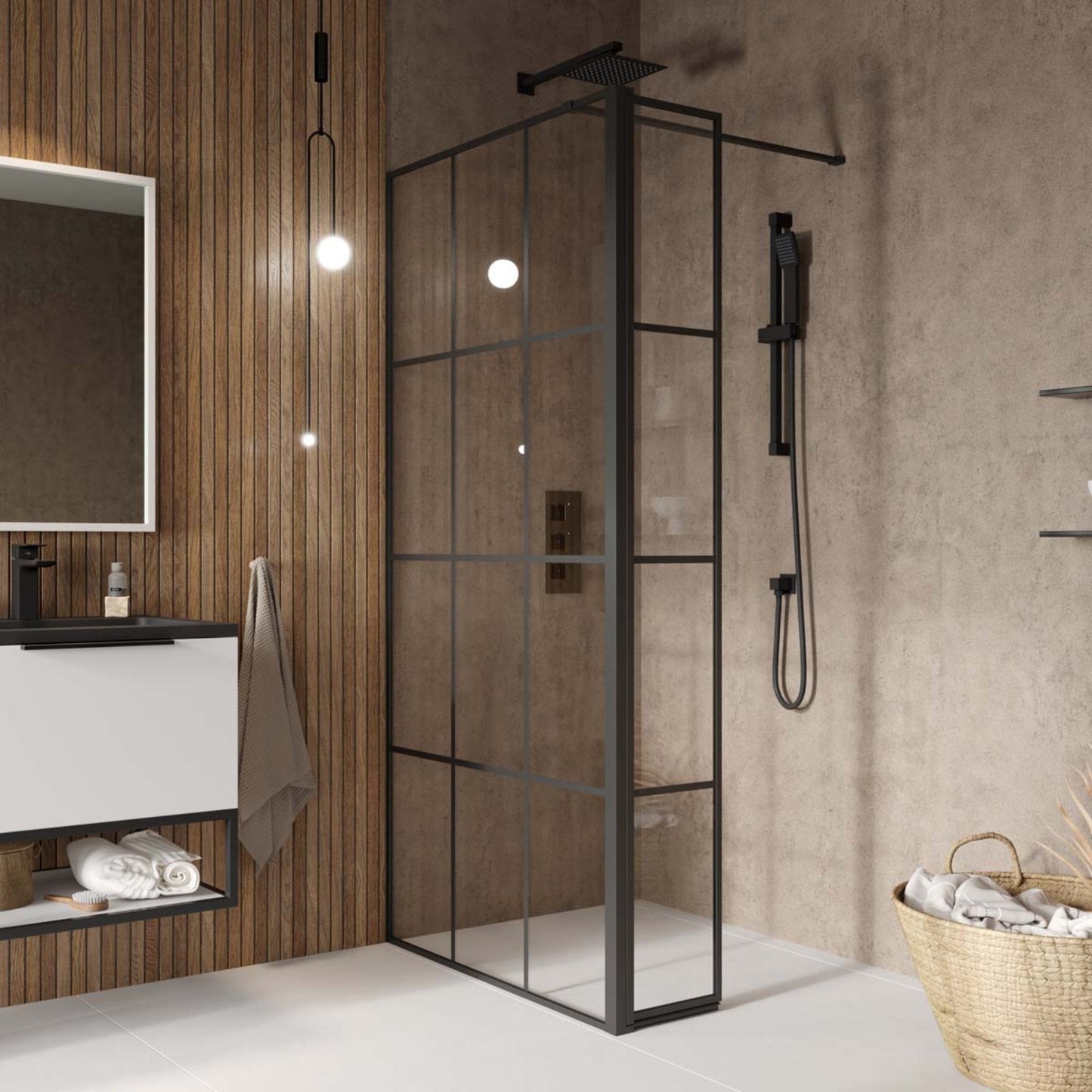  - S8 Grid Walk in Recess Shower Enclosure with Deflector Panel - Soaque