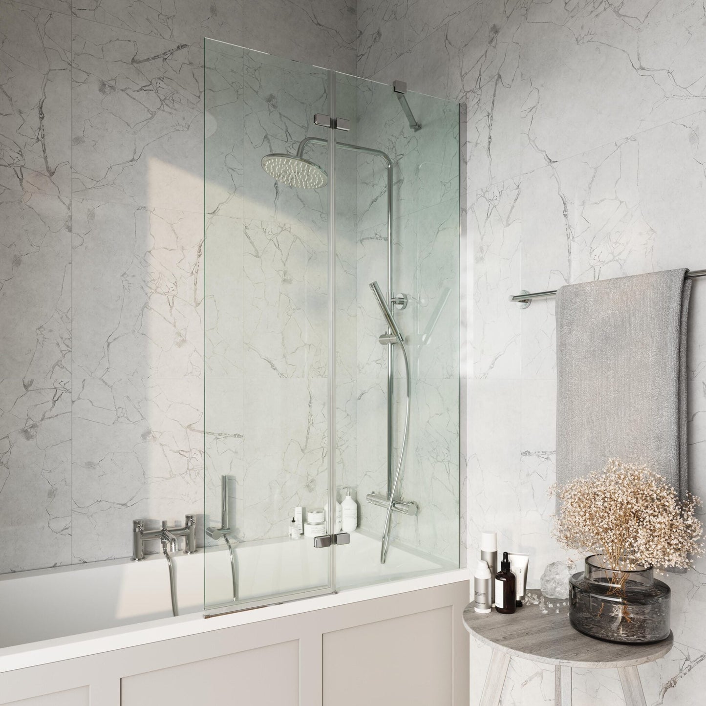 SCREEN006 - Square Bathscreen with Fixed Panel 1500 x 900mm | Chrome | Scudo | SCREEN006 - Soaque