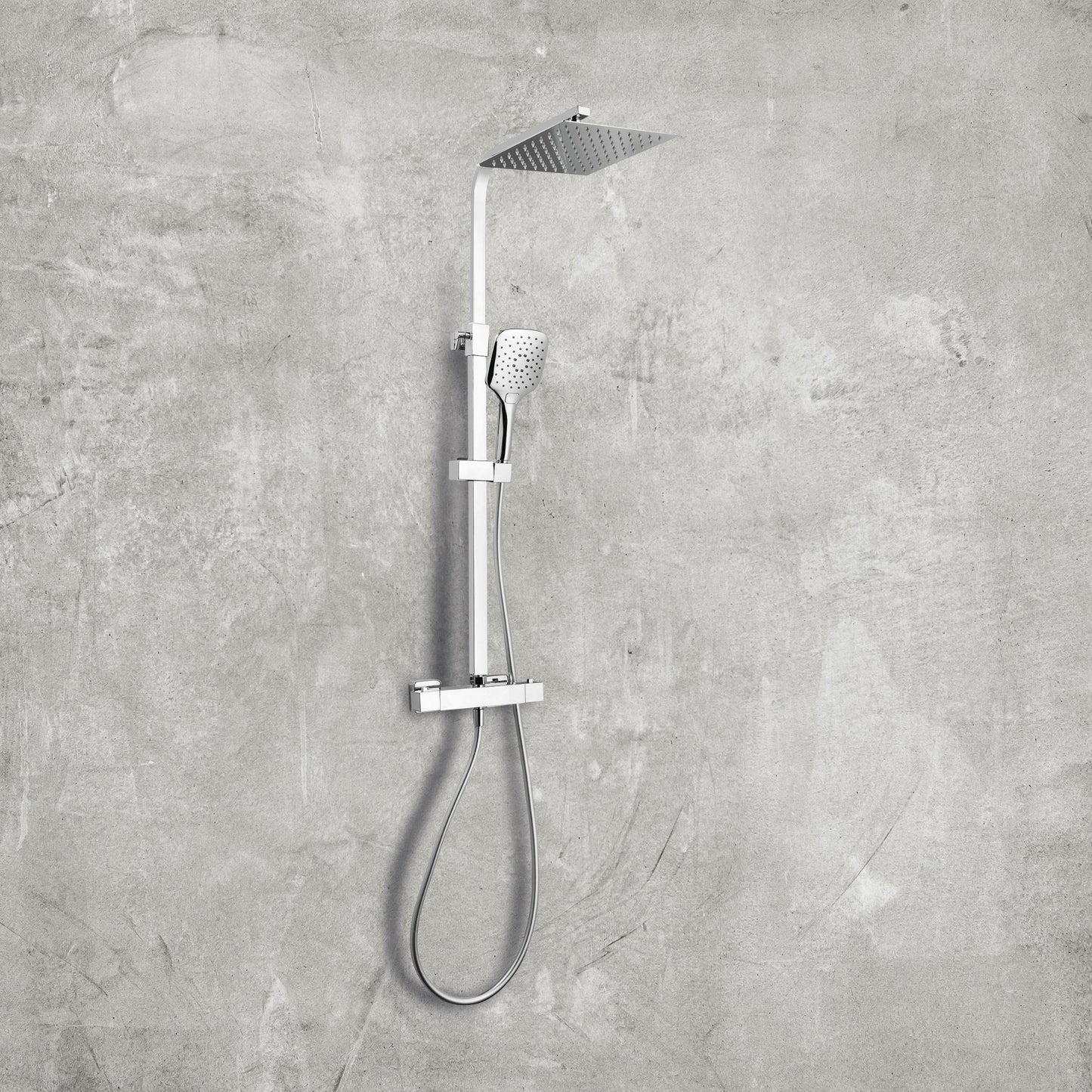 SHOWER010 - Helier Cool Touch Square Rigid Riser Shower | Chrome | Scudo | SHOWER010 - Soaque