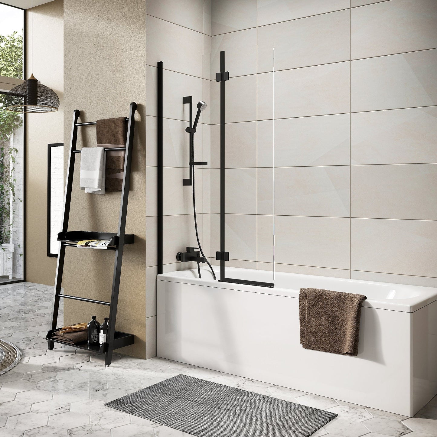 THALIAINPACKBLK - Thalia Inward Opening Bath Screen 1500 x 900mm - Soaque