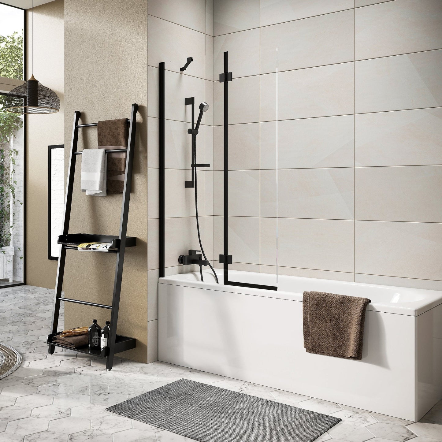 THALIAOUTPACKBLK - Thalia Outward Opening Bath Screen 1500 x 900mm - Soaque