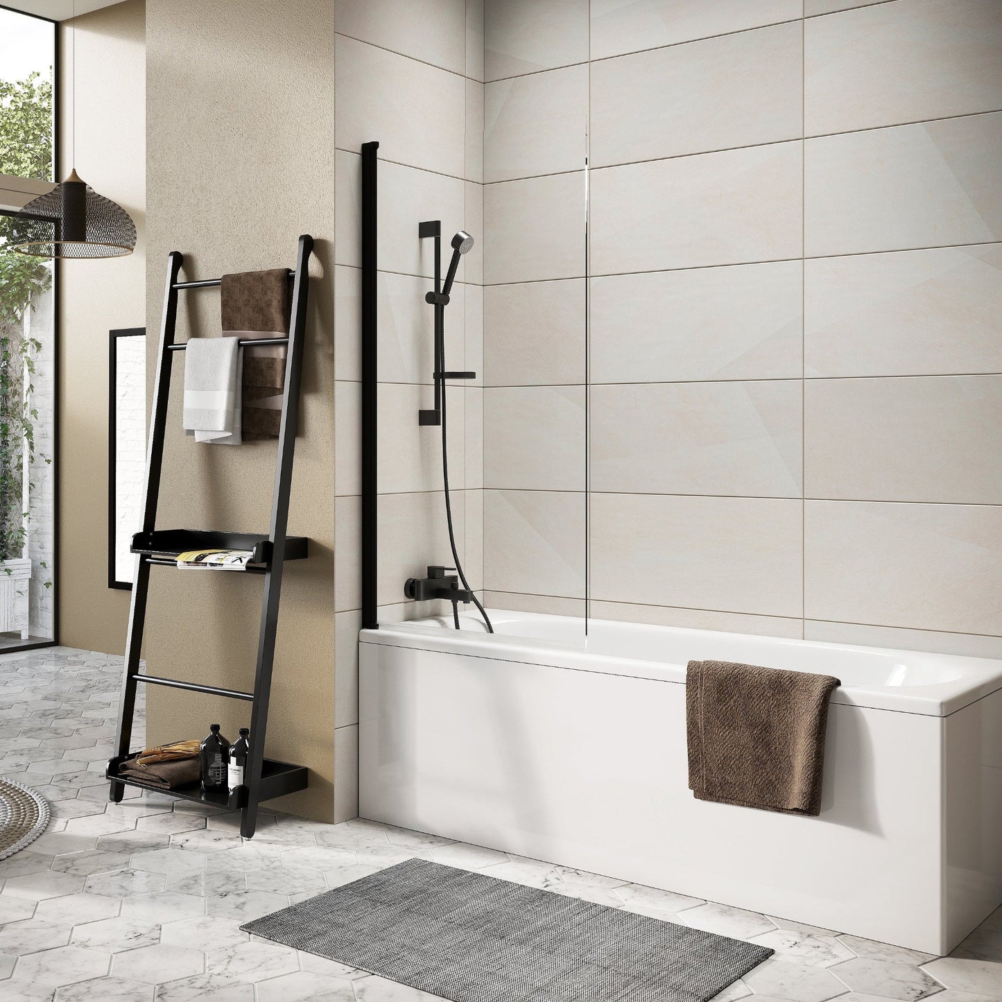 THALIASINGLEBLK - Thalia Single Panel Bath Screen 1500 x 800mm - Soaque