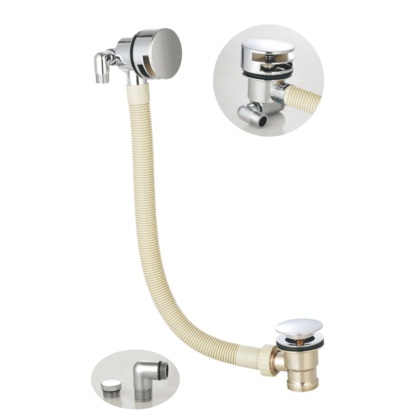 WASTE89P - Round Overflow Bath Filler with Sprung Waste | Chrome | Scudo | WASTE89P - Soaque