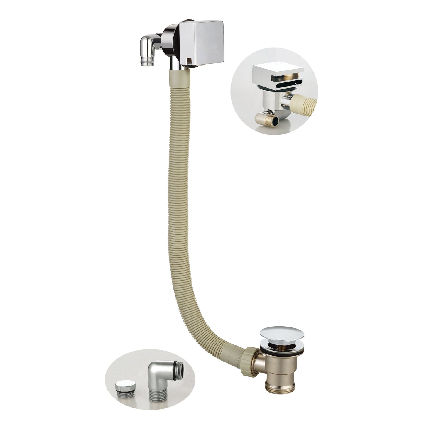 WASTE99P - Square Overflow Bath Filler with Sprung Waste | Chrome | Scudo | WASTE99P - Soaque